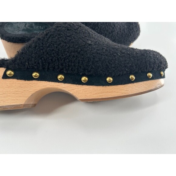 J. Crew Women's Size 9 Black Sherpa Heeled Clogs Wooden Sole Heel Boho Sherpa - Picture 8 of 13